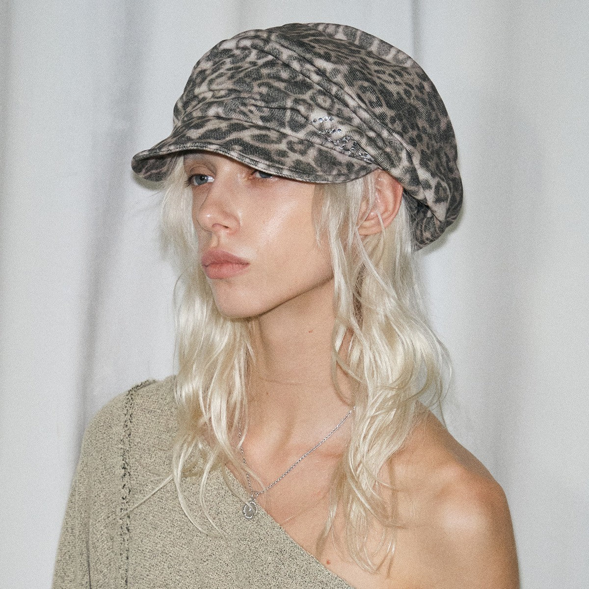Women's Leopard Print Rhinestone Wide-Brim Sun Hat - image 3